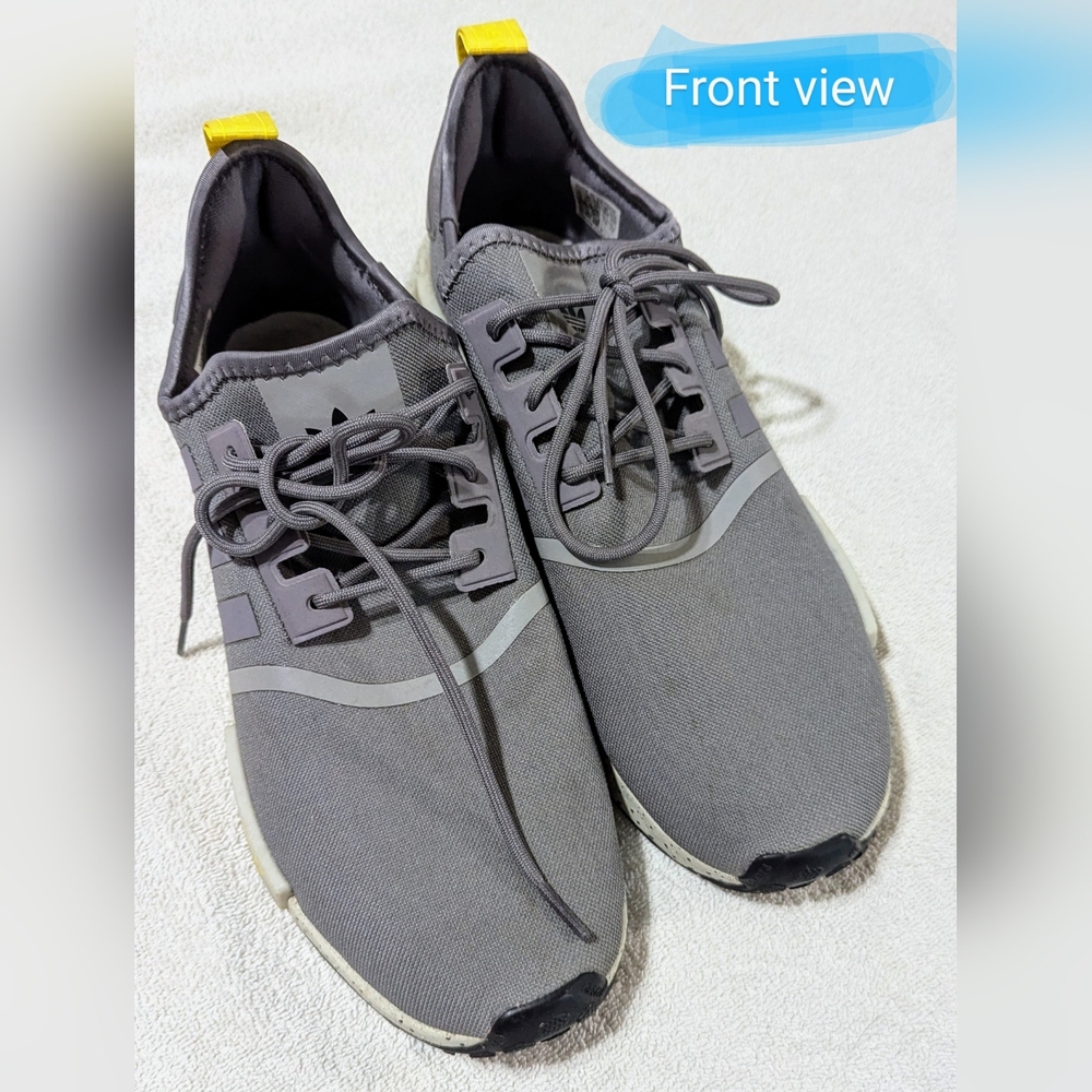 Adidas Size 12 men's EUC, NMD_R1 in grey w/yellow accents *sold out online* - Picture 3 of 16